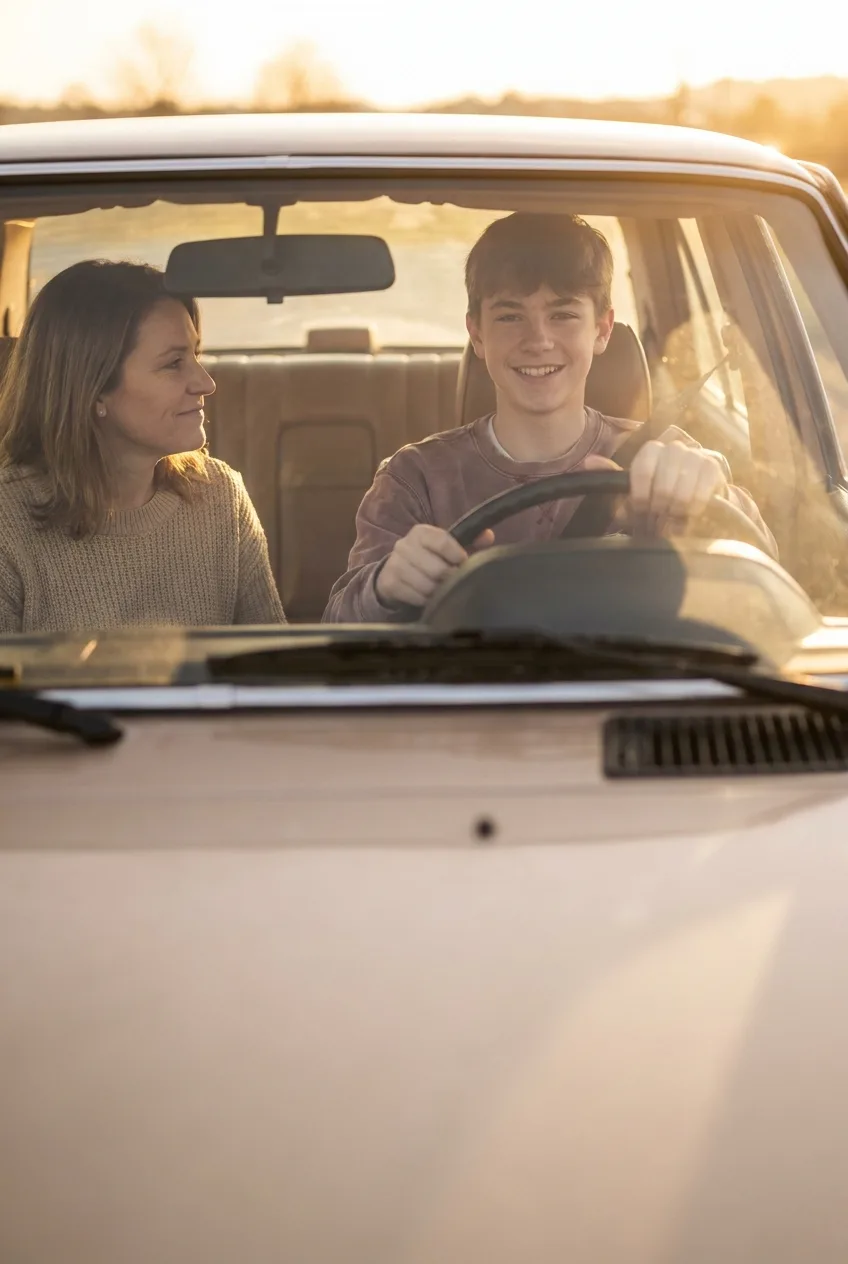 A teen driver setting off alone as family receives an arrival alert
